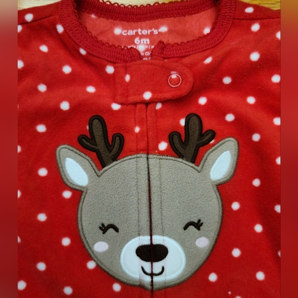 4 for $28 - Carter's 6m Red Fleece Reindeer Sleeper - Picture 2 of 4